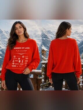 Helmut Lang Red Crewneck Sweatshirt with White Graphic Sz M